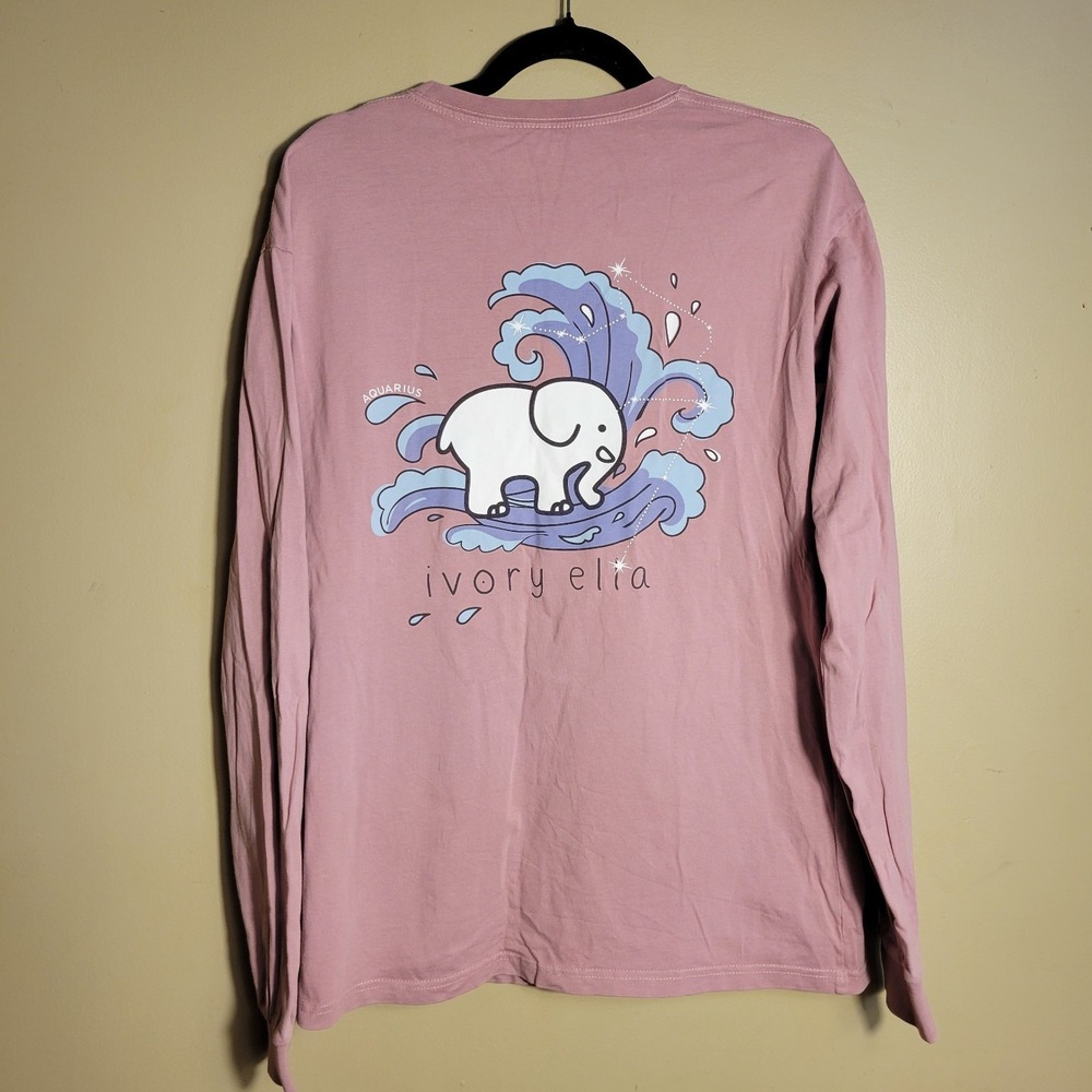 Ivory Ella Long Sleeve T-Shirt Womens Medium Pink Good Wave Graphic Aquarius - Picture 9 of 10